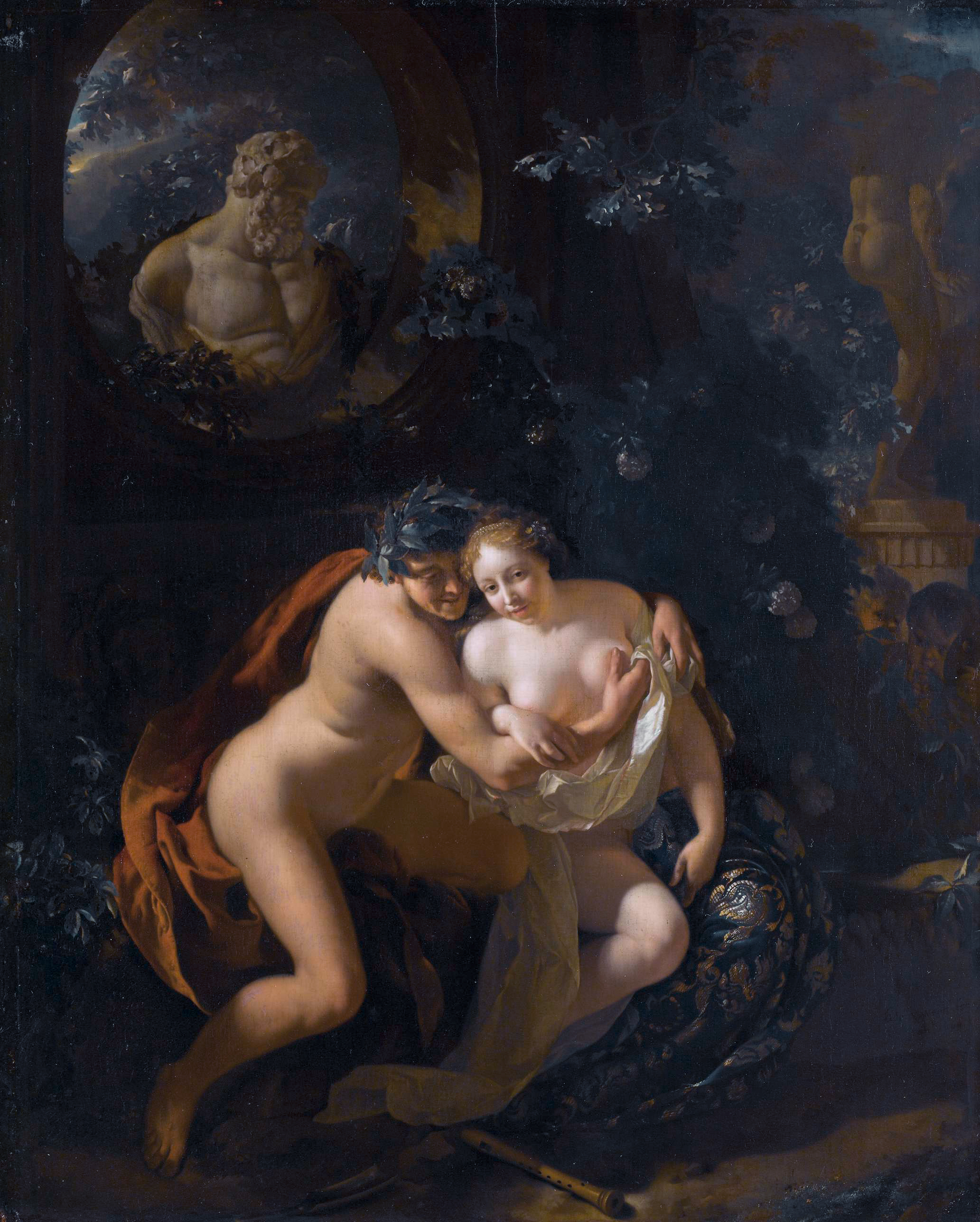 Amorous Couple in a Park Spied upon by Children